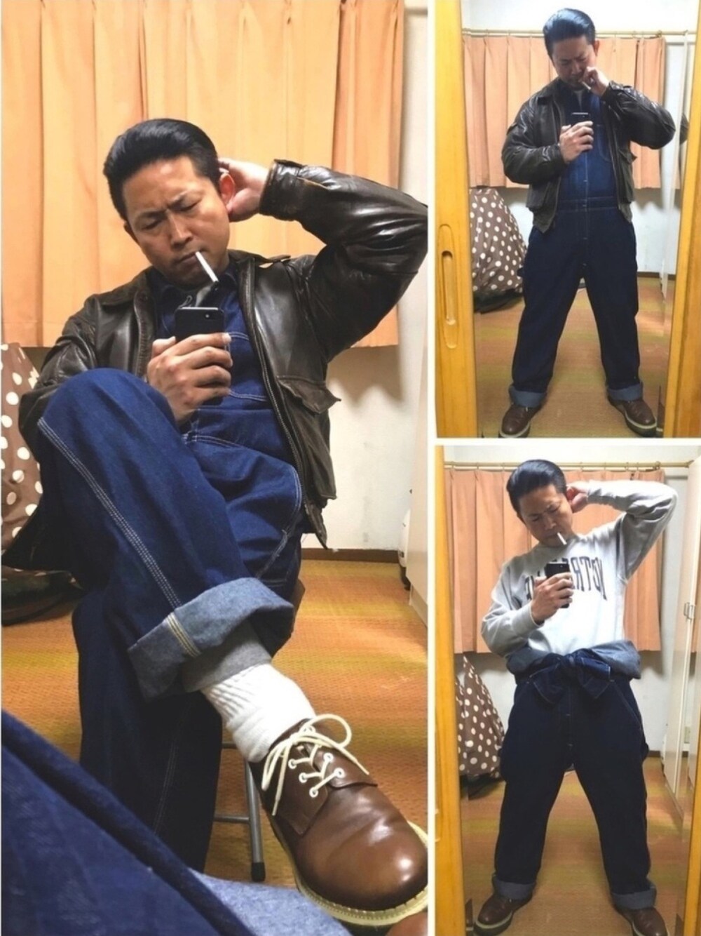 「おたっしコーデ🐷‼️、座りタバポ🚬😎‼️、つなぎコーデ、フライトレザージャケット、好きな服を好きなように着る🐷💕、双極性障害、メルカリ大量出品中‼️、★平日限定SALE★本日最終日‼️」｜「🔸基本コーデ🐷✨のアイテム（その他、その他）」を使った、おたっし🐷さん（メンズ・174cm）の冬コーディネートの1枚目の写真