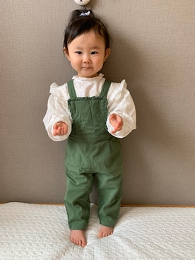 「BRANSHES（ブランシェス）のアイテム（オールインワン・サロペット）」を使った、Reiちゃん🩷さん（キッズ・80cm）の冬コーディネート
