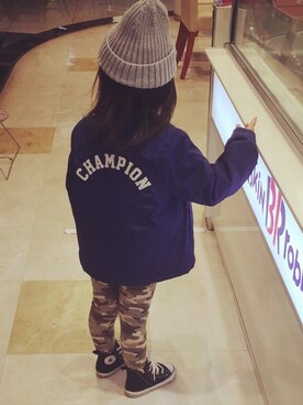 「Champion（チャンピオン）のアイテム（その他アウター）」を使った、𝔸𝕔𝕠𝕠𝕠¨̮⑅*さん（キッズ・100cm）の秋コーディネート