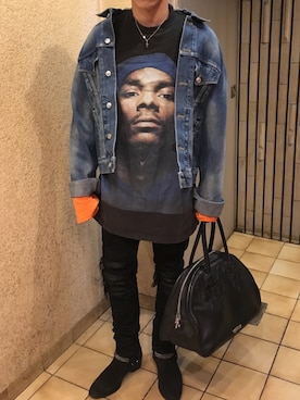 「Saint Laurent」｜「アイテム（デニムジャケット）」を使った、桐谷翔流さん（メンズ・170cm）の冬コーディネート