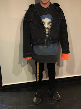 「OFF-WHITE」｜「アイテム（デニムジャケット）」を使った、桐谷翔流さん（メンズ・170cm）の冬コーディネート