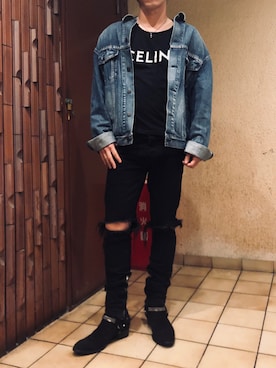 「CELINE」｜「アイテム（デニムジャケット）」を使った、桐谷翔流さん（メンズ・170cm）の秋コーディネート