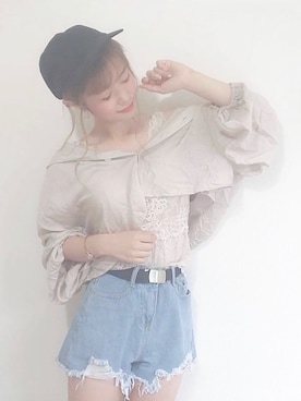 「消えそうな色コーデ」｜「アイテム（キャップ）」を使った、anchanさん（レディース・155cm）の夏コーディネート