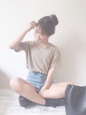「GOGOSING（ゴゴシング）のアイテム（Tシャツ/カットソー）」を使った、anchanさん（レディース・154cm）の夏コーディネート
