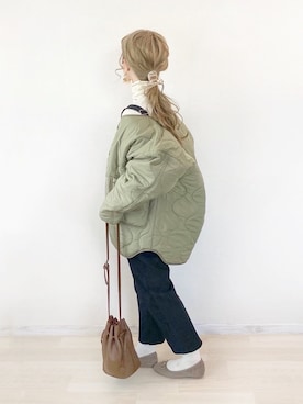 「TRIANGLE PALETTE（トライアングルパレット）のアイテム（ノーカラージャケット）」を使った、anchanさん（レディース・153cm）の冬コーディネート