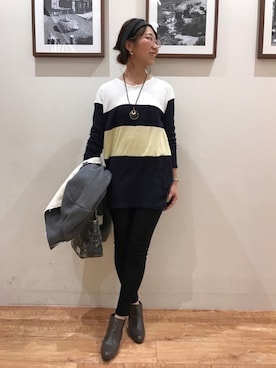 「ヘアアレンジ」｜「アイテム（チュニック）」を使った、Ayumiさん（レディース・168cm）の冬コーディネート
