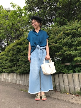 「DRESKIP（ドレスキップ）の◆リボンベルト付きデニムワイドパンツ（デニムパンツ）」を使った、Ayumiさん（レディース・168cm）の夏コーディネート