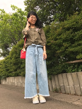 「DRESKIP（ドレスキップ）の◆リボンベルト付きデニムワイドパンツ（デニムパンツ）」を使った、Ayumiさん（レディース・168cm）の夏コーディネート