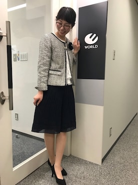 「ヘアアレンジ」｜「アイテム（ノーカラージャケット）」を使った、Ayumiさん（レディース・168cm）の春コーディネート