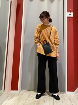 「USAコットン」｜「アイテム（スウェット）」を使った、Ayumiさん（レディース・168cm）の冬コーディネート