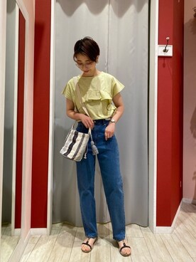 「Cutie Blonde（キューティーブロンド）の◆【S-LL/サスティナブル】テーパードデニム（デニムパンツ）」を使った、Ayumiさん（レディース・168cm）の春コーディネート