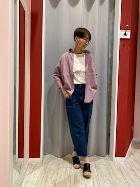 「SHOO・LA・RUE（シューラルー）の◆【S-3L】フレンチリネン前開きシャツ（シャツ/ブラウス）」を使った、Ayumiさん（レディース・168cm）の春コーディネート