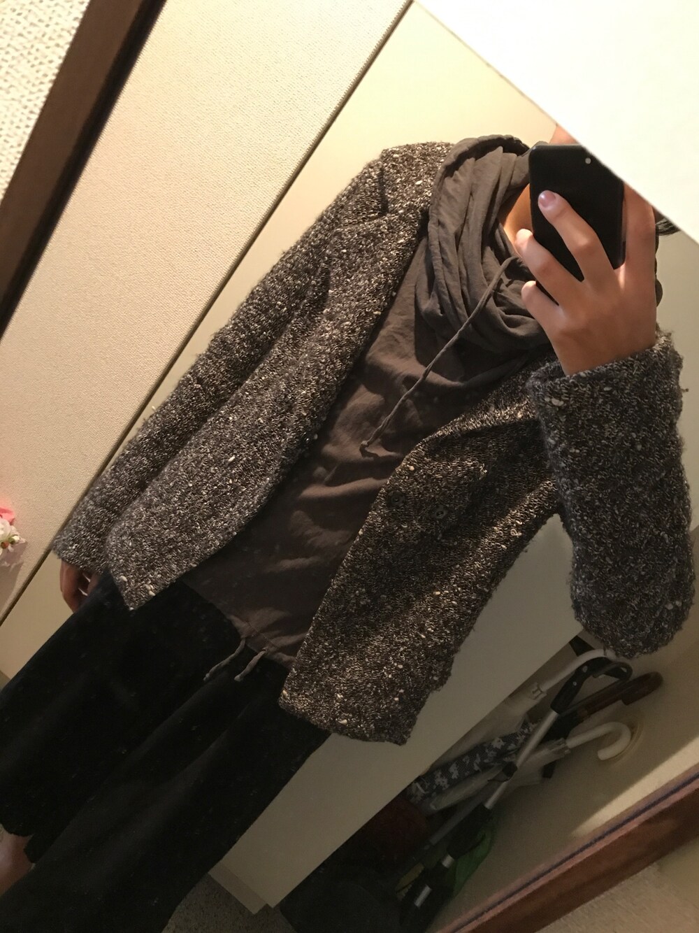 「アンドゥムルメステール、Ann Demeulemeester、ヨウジヤマモト、yohjiyamamoto、Y’s」｜「Y’s for menのY’sのニットジャケット（ジャケット/アウター、ブラック系）」を使った、なおさん（メンズ・168cm）の秋コーディネートの1枚目の写真