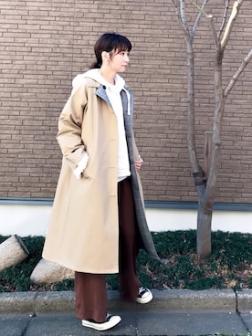 「HARE（ハレ）のアイテム（ステンカラーコート）」を使った、inhhhan®さん（レディース・165cm）の冬コーディネート