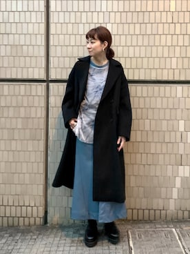 「レザースカート」｜「アイテム（チェスターコート）」を使った、inhhhan®さん（レディース・165cm）の秋コーディネート
