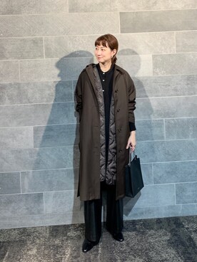 「HARE（ハレ）のアイテム（ステンカラーコート）」を使った、inhhhan®さん（レディース・165cm）の秋コーディネート