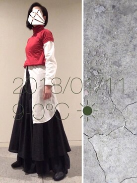 「マキシスカート」｜「アイテム（シャツワンピース）」を使った、hingeさん（レディース・162cm）の冬コーディネート