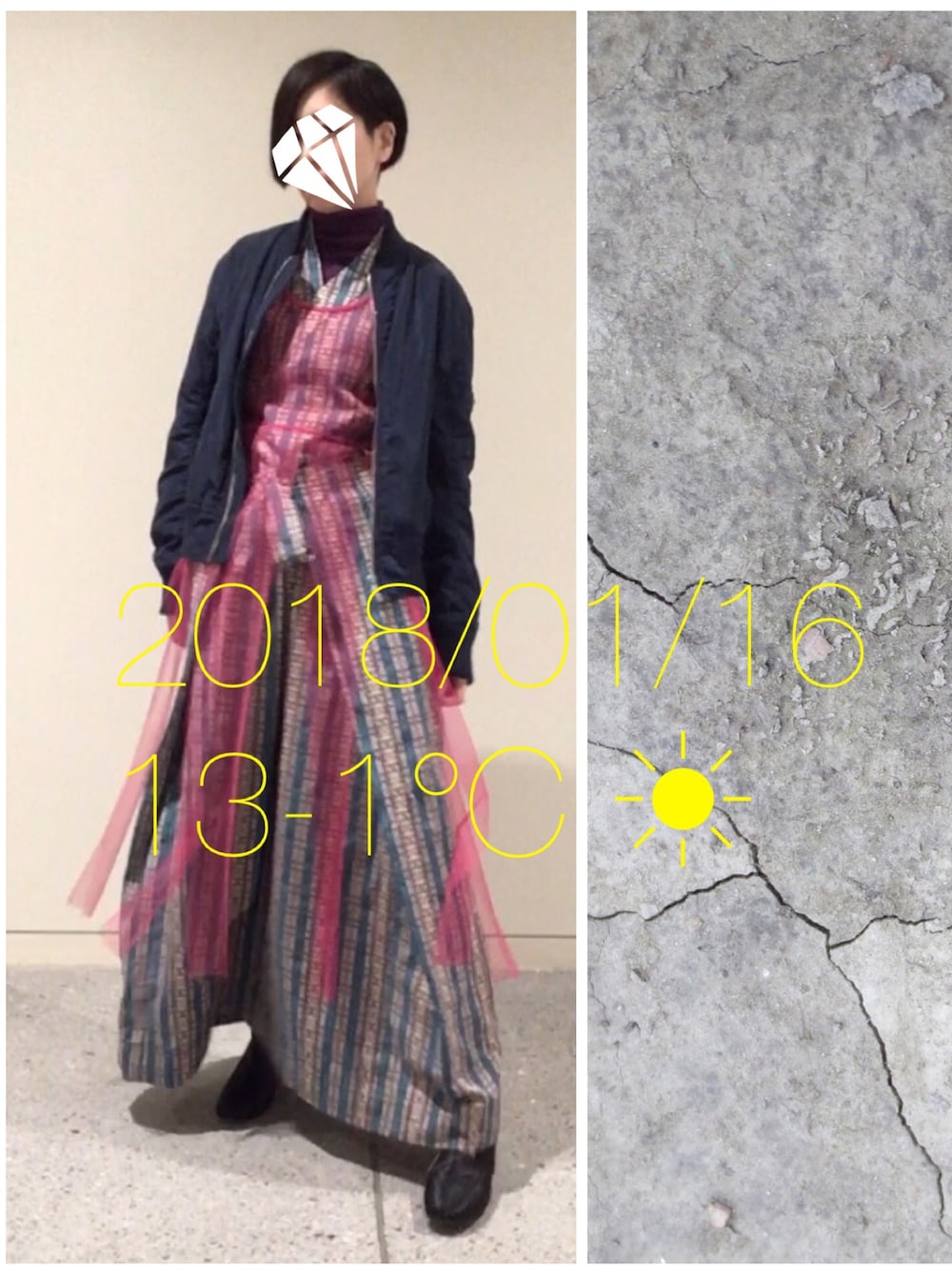 「エスニック、レイヤードスタイル、マキシ丈ワンピース、ドレス、MA-1、アジアン」｜「no brandのアイテム（ミリタリージャケット、ブルー系）」を使った、hingeさん（レディース・162cm）の冬コーディネートの1枚目の写真