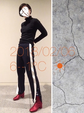「ジャージーパンツ」｜「アイテム（ブーツ）」を使った、hingeさん（レディース・162cm）の冬コーディネート