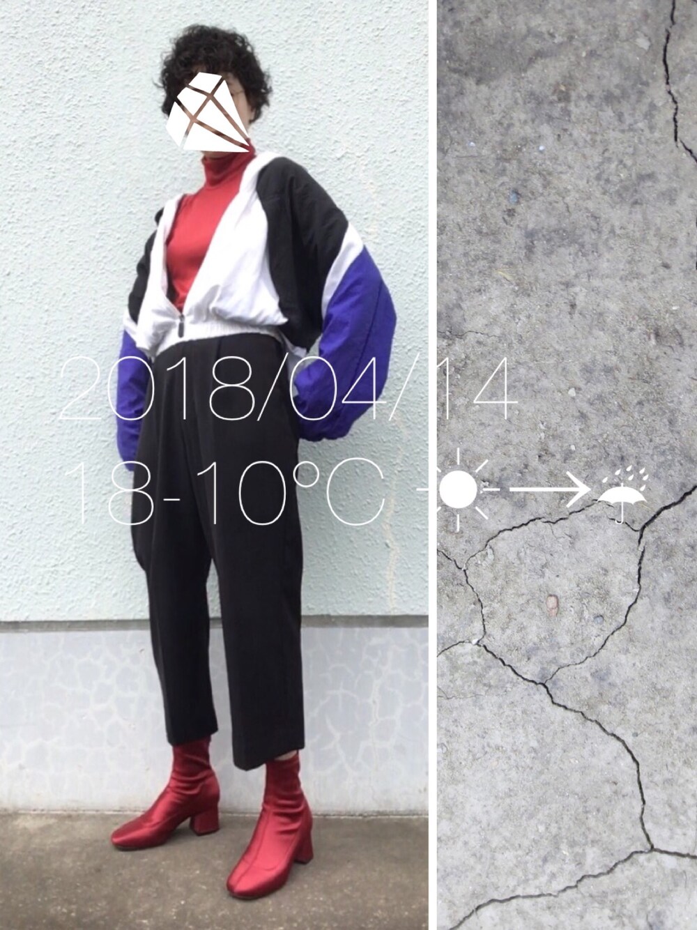 「サテンブーツ、ショートブーツ、ワイドパンツ、クロップドパンツ、ドルマンスリーブ」｜「NIKEのアイテム（ナイロンジャケット、ホワイト系）」を使った、hingeさん（レディース・161cm）の春コーディネートの1枚目の写真