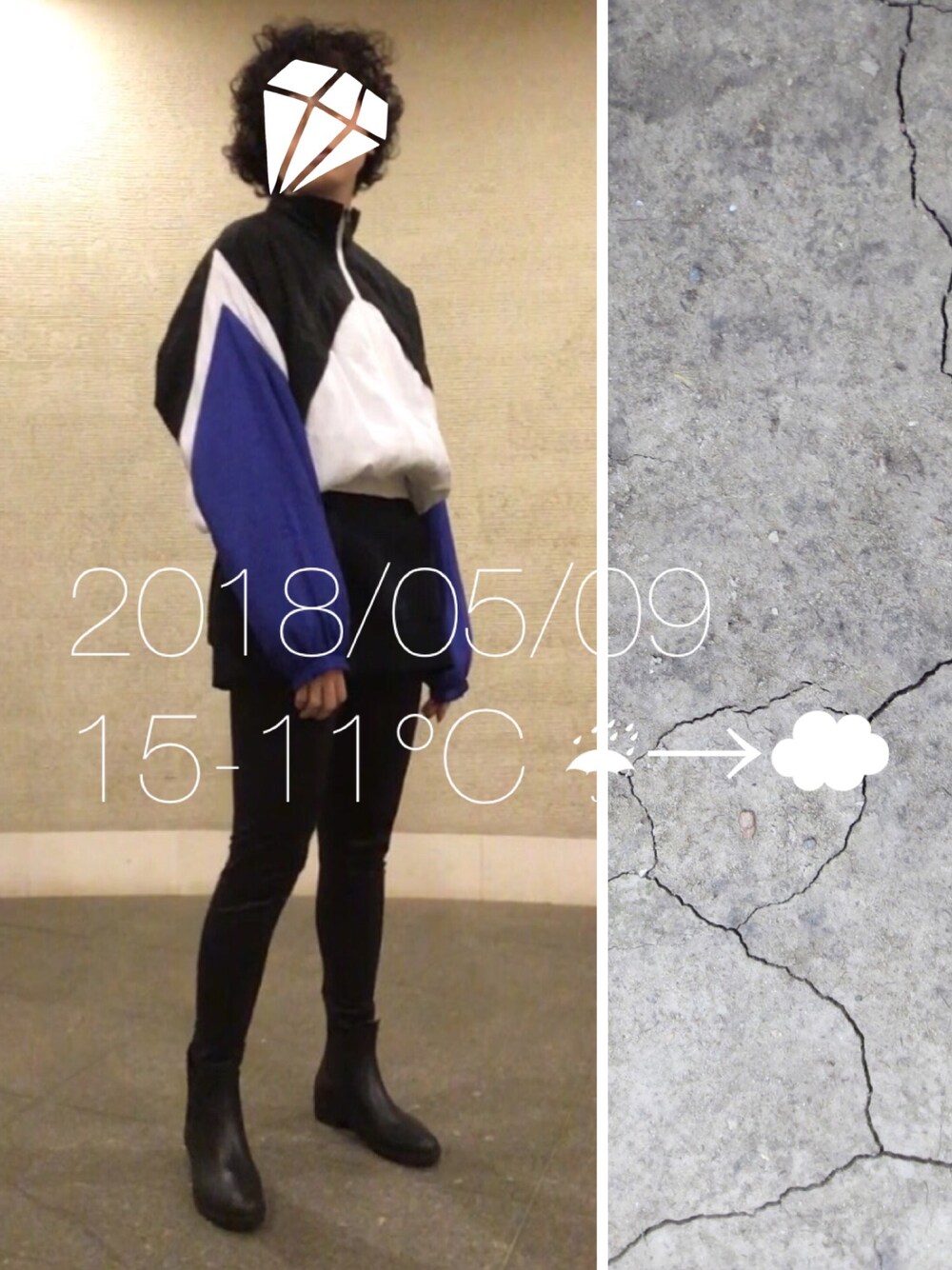 「雨、レインブーツ、古着」｜「NIKEのアイテム（ナイロンジャケット、ホワイト系）」を使った、hingeさん（レディース・161cm）の春コーディネートの1枚目の写真