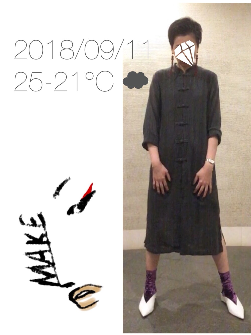 「ベロアソックス、チャイナ、チャイナボタン」｜「MALAIKAのアイテム（ジャケット/アウター、ブラック系）」を使った、hingeさん（レディース・161cm）の秋コーディネートの1枚目の写真