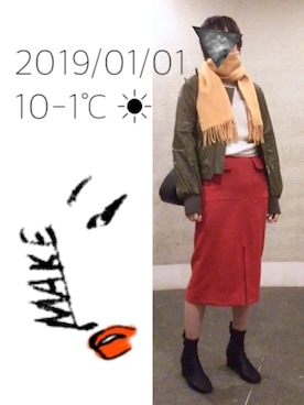 「スリット」｜「アイテム（MA-1）」を使った、hingeさん（レディース・161cm）の冬コーディネート