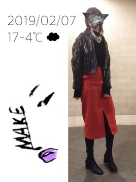 「スリット」｜「アイテム（MA-1）」を使った、hingeさん（レディース・161cm）の冬コーディネート