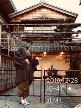 「着物」｜「アイテム（その他アウター）」を使った、hingeさん（レディース・161cm）の冬コーディネート