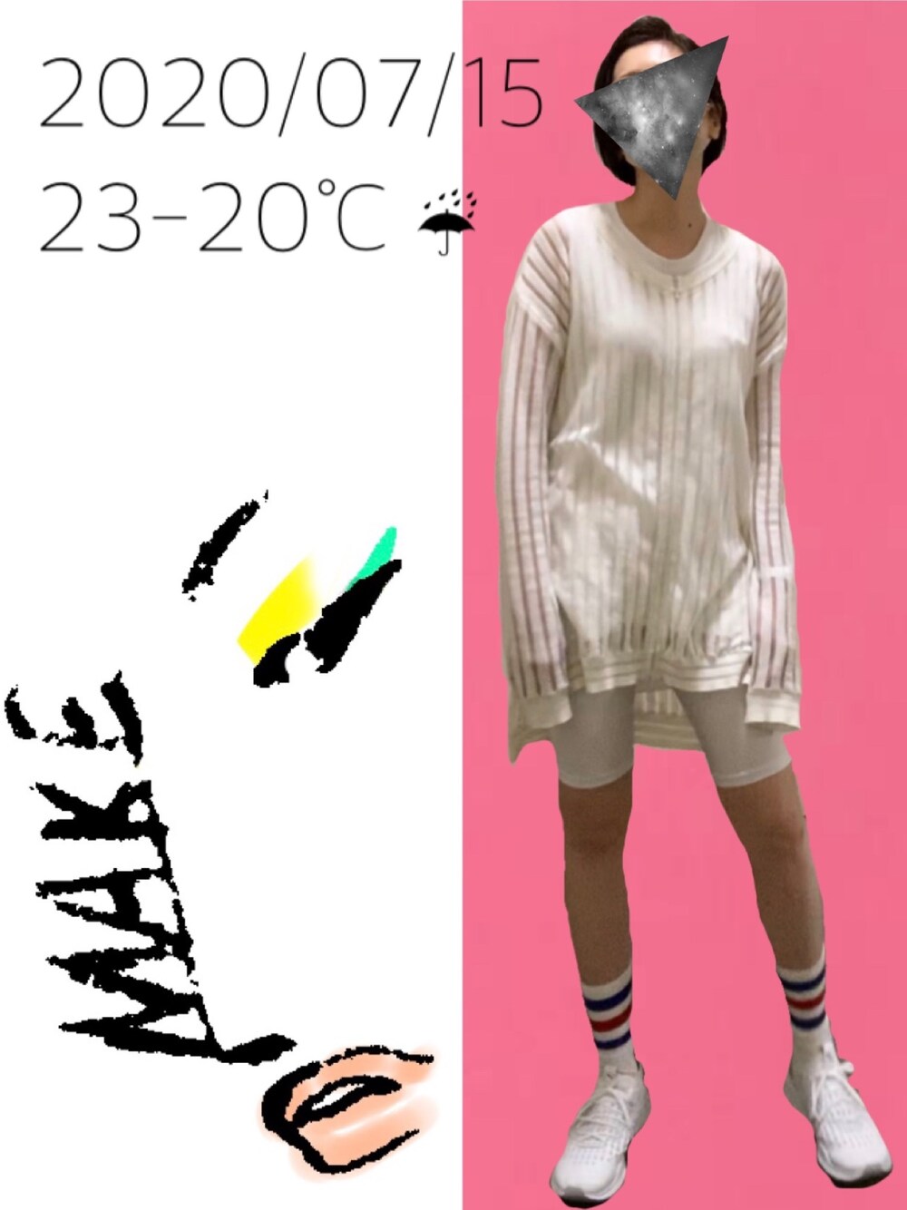 ホワイト系のスニーカーを着用したレディースの夏コーディネートの1枚目の写真