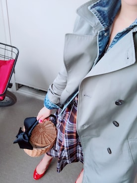 「チェックワンピース」｜「アイテム（トレンチコート）」を使った、m.junさん（レディース・155cm）の春コーディネート