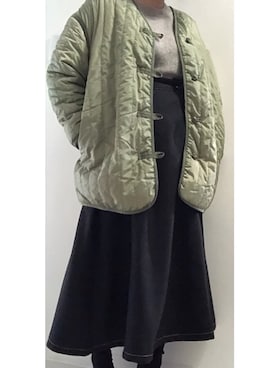 「DISCOAT（ディスコート）のアイテム（ノーカラージャケット）」を使った、At_hrさん（レディース・155cm）の冬コーディネート