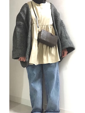 「select MOCA（セレクトモカ）のアイテム（ノーカラーコート）」を使った、At_hrさん（レディース・155cm）の冬コーディネート