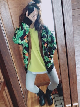 「THE NORTH FACE（ザノースフェイス）のアイテム（ブルゾン、グリーン系）」を使った、ゆちちゃんさん（レディース・162cm）の冬コーディネート