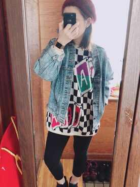 「no brand（ノーブランド）のアイテム（デニムジャケット、ブルー系）」を使った、ゆちちゃんさん（レディース・162cm）の冬コーディネート