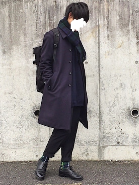 「FRED PERRY」｜「アイテム（ステンカラーコート）」を使った、ケイさん（メンズ・178cm）の秋コーディネート