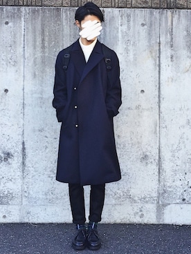 「FRED PERRY」｜「アイテム（チェスターコート）」を使った、ケイさん（メンズ・178cm）の冬コーディネート