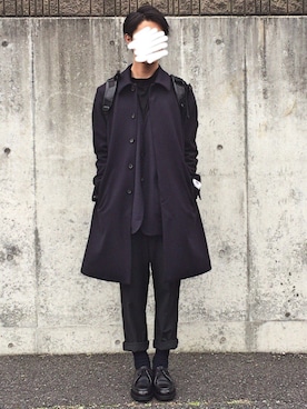 「ノーカラージャケット」｜「アイテム（ステンカラーコート）」を使った、ケイさん（メンズ・178cm）の冬コーディネート