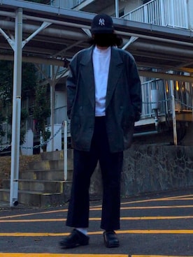 「ユニクロ」｜「アイテム（ピーコート）」を使った、やもうさん（メンズ・173cm）の冬コーディネート
