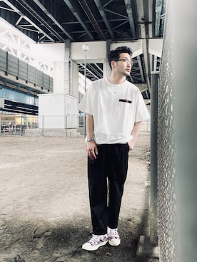 「schott（ショット）のアイテム（スラックス）」を使った、まさきよさん（メンズ・176cm）の夏コーディネート