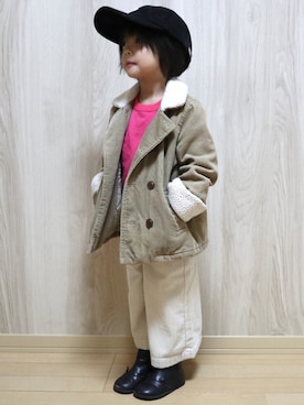 「にゃー（ニャー）のアイテム」を使った、YUnaさん（キッズ・100cm）の冬コーディネート