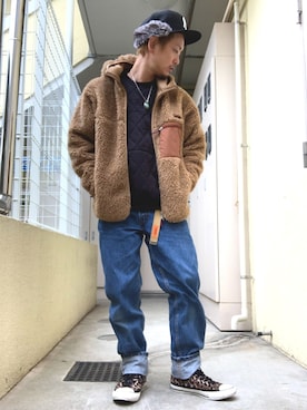 「ロールアップ」｜「アイテム（その他トップス）」を使った、もっしーさん（メンズ・170cm）の冬コーディネート
