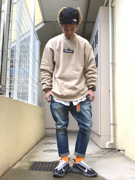 「BEN DAVIS（ベンデイビス）のアイテム（デニムパンツ）」を使った、もっしーさん（メンズ・170cm）の冬コーディネート