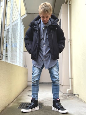 「チャイハネ（チャイハネ）のアイテム（ピアス（片耳用））」を使った、もっしーさん（メンズ・170cm）の冬コーディネート