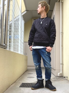 「チャイハネ（チャイハネ）のアイテム（ピアス（片耳用））」を使った、もっしーさん（メンズ・170cm）の冬コーディネート