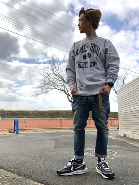 「BEN DAVIS（ベンデイビス）のアイテム（デニムパンツ）」を使った、もっしーさん（メンズ・170cm）の冬コーディネート