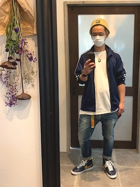 「BEN DAVIS（ベンデイビス）のアイテム（デニムパンツ）」を使った、もっしーさん（メンズ・170cm）の春コーディネート