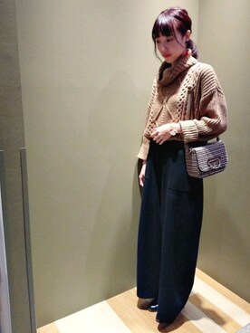 「Green　Parks（グリーンパークス）の・リブカットワイドパンツ（その他パンツ）」を使った、Rina さん（レディース・156cm）の秋コーディネート