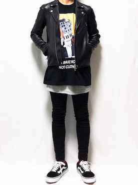 「オールドスクール」｜「アイテム（ライダースジャケット）」を使った、YOPPYさん（メンズ・162cm）の秋コーディネート