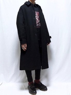 「シャリーフ(SHAREEF)」｜「アイテム（ステンカラーコート）」を使った、YOPPYさん（メンズ・162cm）の冬コーディネート
